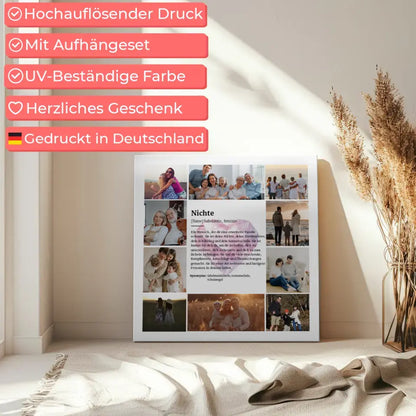 Definition Nichte Fotocollage Leinwand personalisiert Herz Kristall