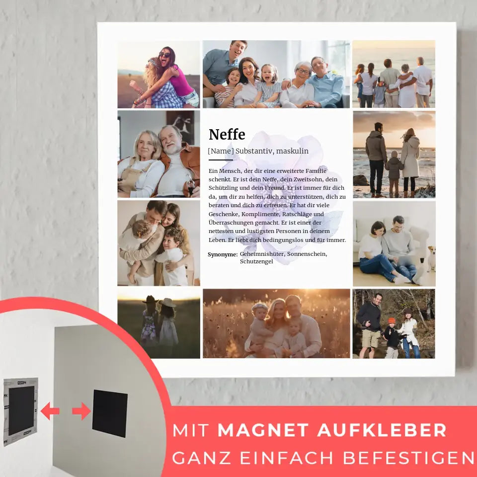 Neffe Definition Magnetisches Wandbild für 10 Fotos Lila Blüte