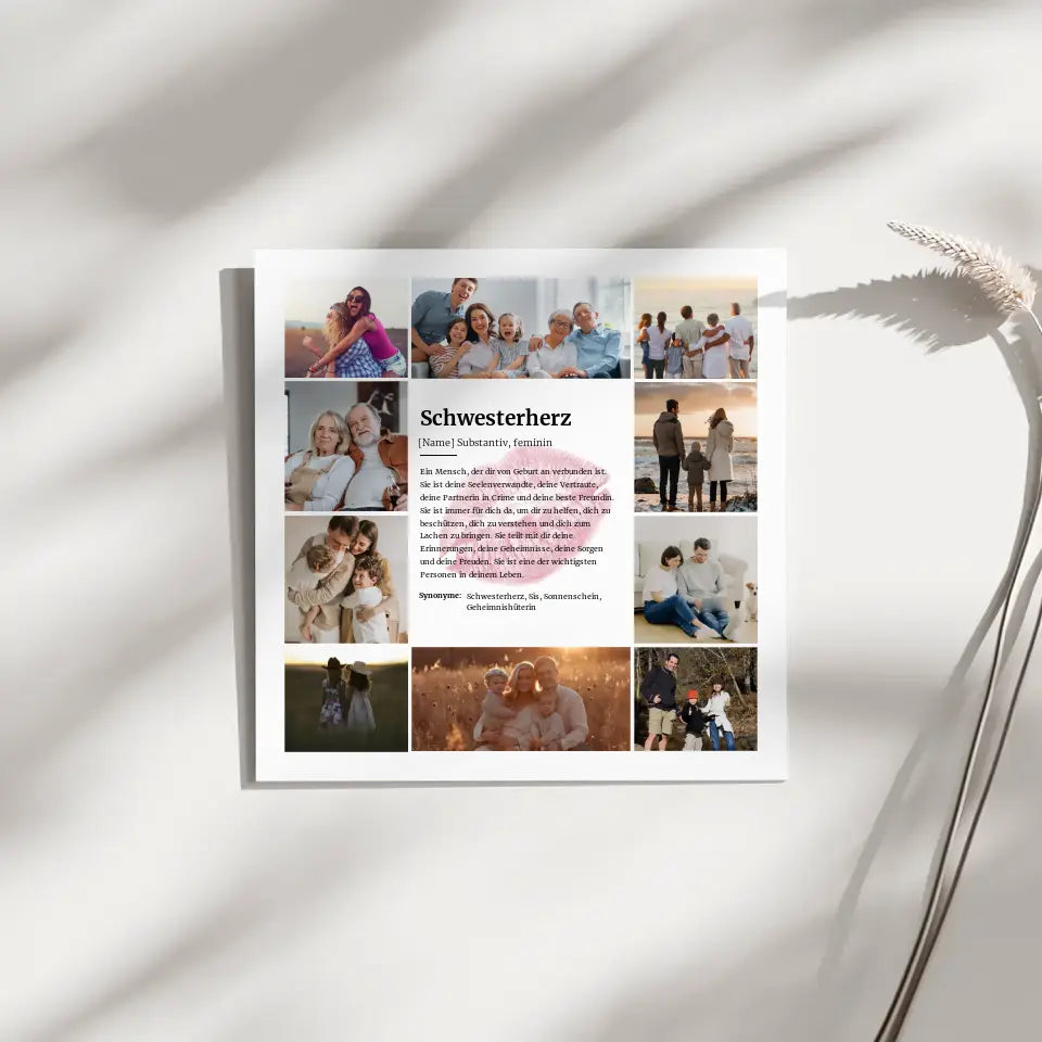 Schwesterherz Definition Fotoboard Personalisiert mit 10 Fotos Kuss
