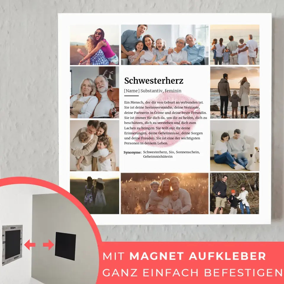 Schwesterherz Definition Fotoboard Personalisiert mit 10 Fotos Kuss
