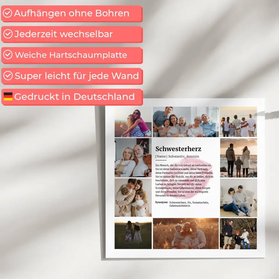 Schwesterherz Definition Fotoboard Personalisiert mit 10 Fotos Kuss