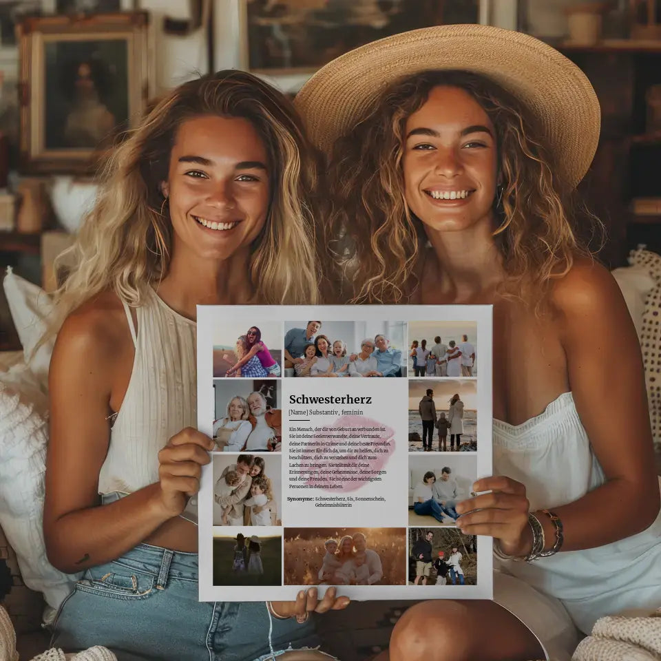 Schwesterherz Definition Fotoboard Personalisiert mit 10 Fotos Kuss
