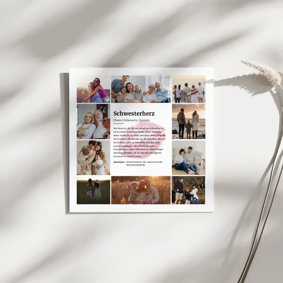 Schwesterherz Definition Fotoboard Personalisiert mit 10 Fotos Kuss