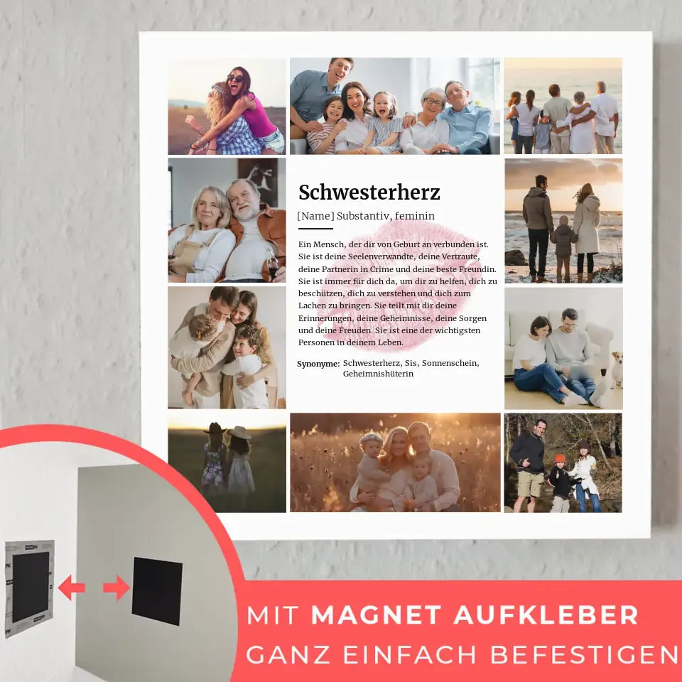 Schwesterherz Definition Fotoboard Personalisiert mit 10 Fotos Kuss