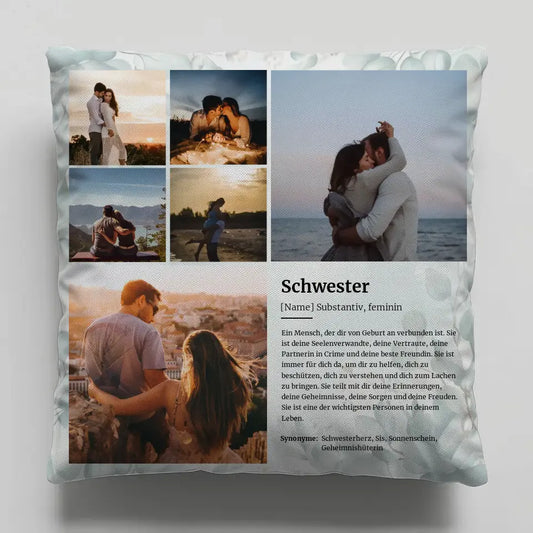 Personalisiertes Fotokissen Schwester Definition mit 6 Fotos 1