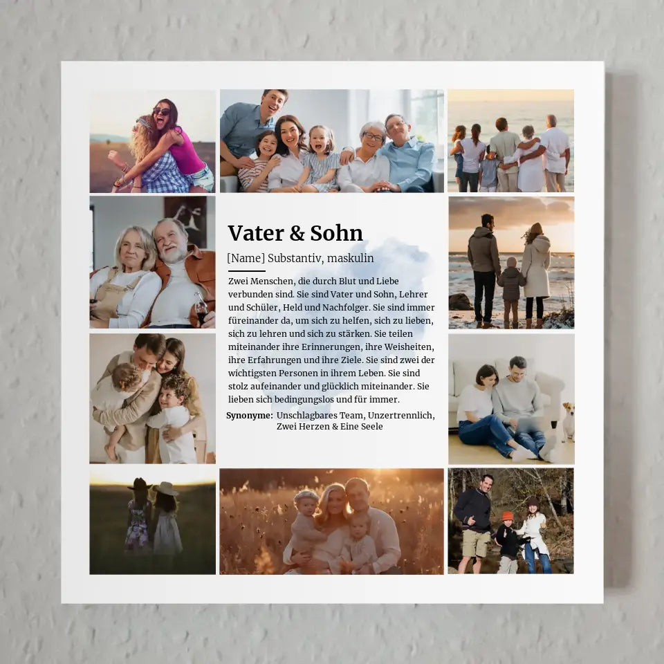 Vater & Sohn Definition Personalisiertes Fotoboard 10 Fotos Lila Herz