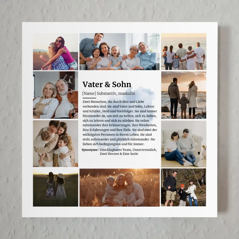 Vater & Sohn Definition Personalisiertes Fotoboard 10 Fotos Lila Herz