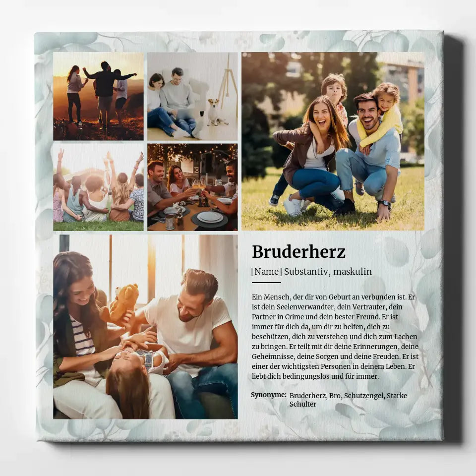 Personalisierte Leinwand Bruderherz Definition mit 6 Fotos