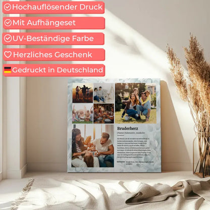 Personalisierte Leinwand Bruderherz Definition mit 6 Fotos