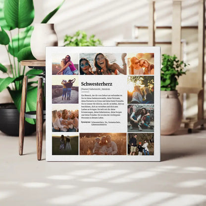 Personalisierte Leinwand Definition Schwesterherz mit 10 Fotos