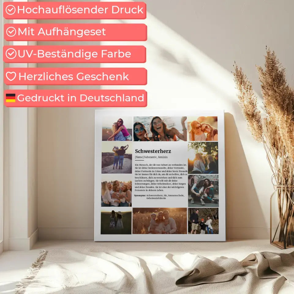 Personalisierte Leinwand Definition Schwesterherz mit 10 Fotos