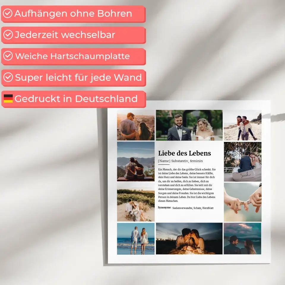 Fotoboard Magnet Halterung Definition Liebe des Lebens mit 10 Fotos