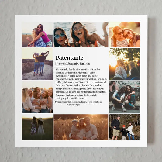 Personalisiertes Fotoboard Definition Patentante mit 10 Fotos