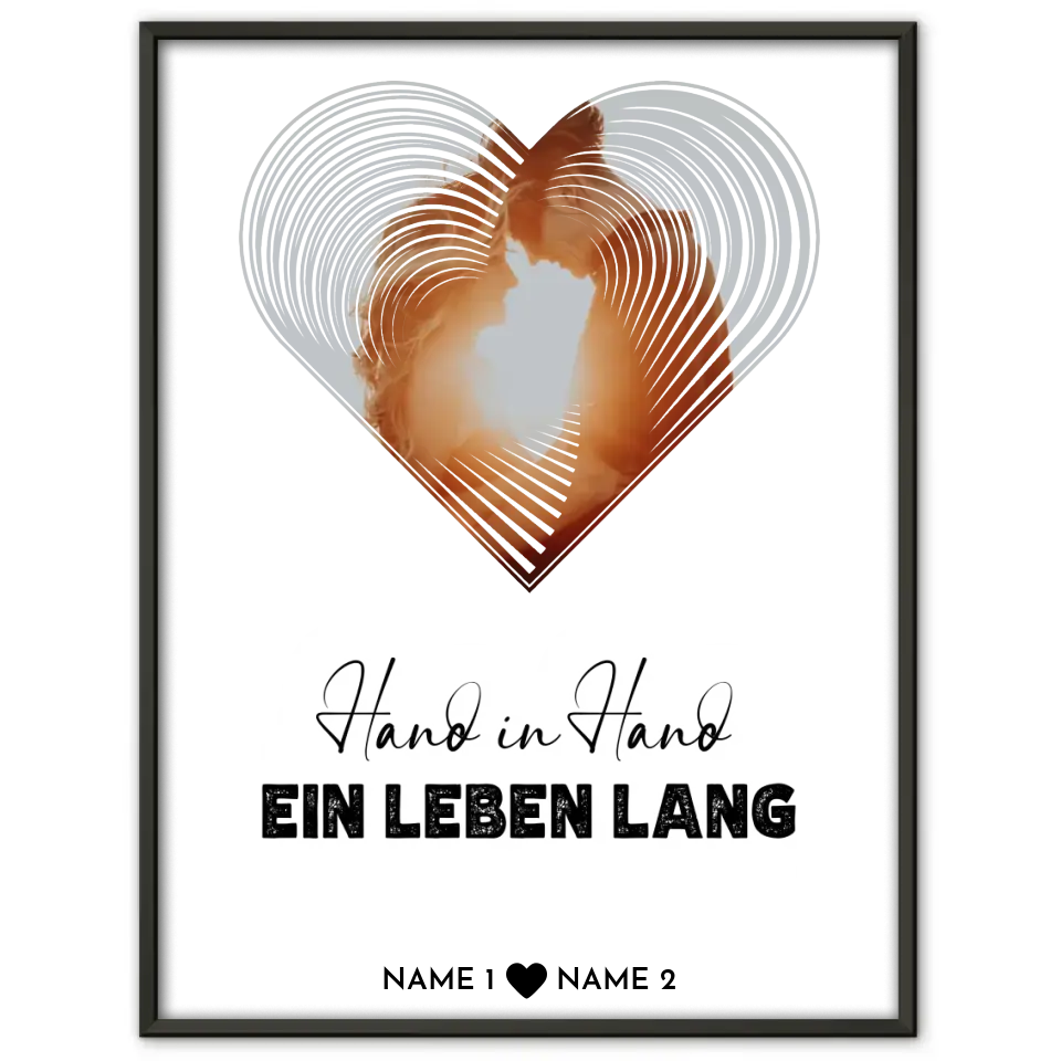 Personalisiertes Poster Liebe Fotoposter Herz Hand in Hand
