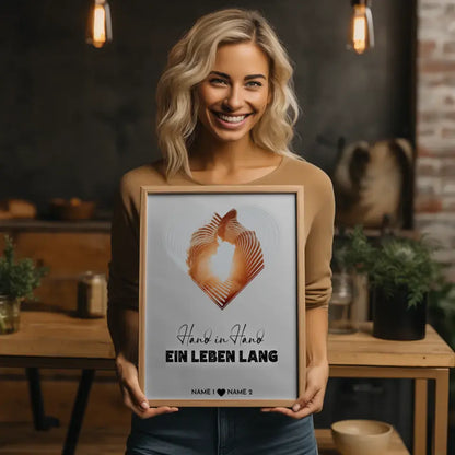 Personalisiertes Poster Liebe Fotoposter Herz Hand in Hand
