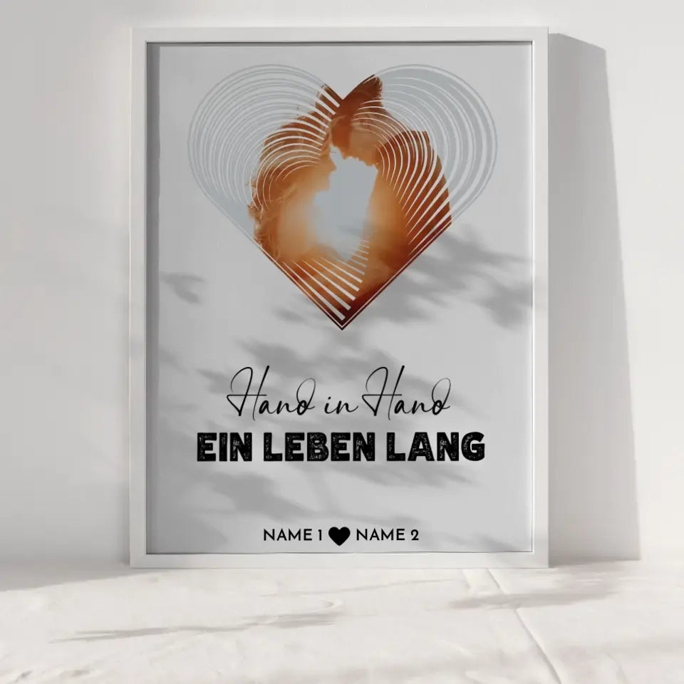 Personalisiertes Poster Liebe Fotoposter Herz Hand in Hand
