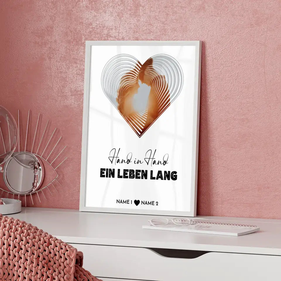 Personalisiertes Poster Liebe Fotoposter Herz Hand in Hand