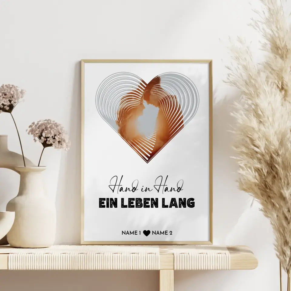Personalisiertes Poster Liebe Fotoposter Herz Hand in Hand
