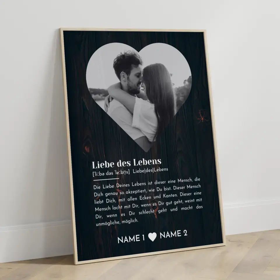 Personalisiertes Poster Liebe Herz Foto Definition Holz Optik