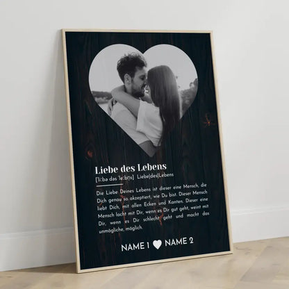 Personalisiertes Poster Liebe Herz Foto Definition Holz Optik