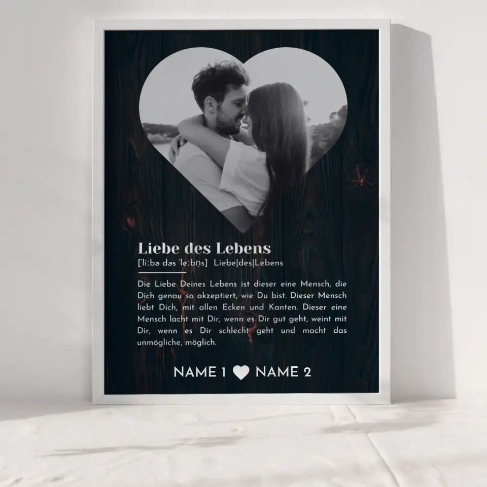 Personalisiertes Poster Liebe Herz Foto Definition Holz Optik
