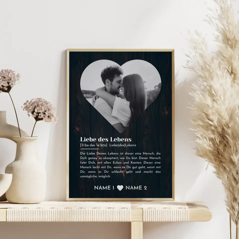 Personalisiertes Poster Liebe Herz Foto Definition Holz Optik