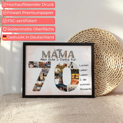 Fotocollage Poster zum 70 Geburtstag für Mama Geschenkidee mit Fotos