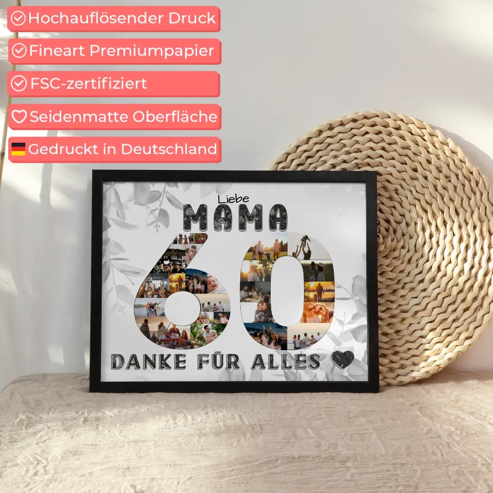 60 Geburtstag Personalisiertes Poster für Mama Fotocollage