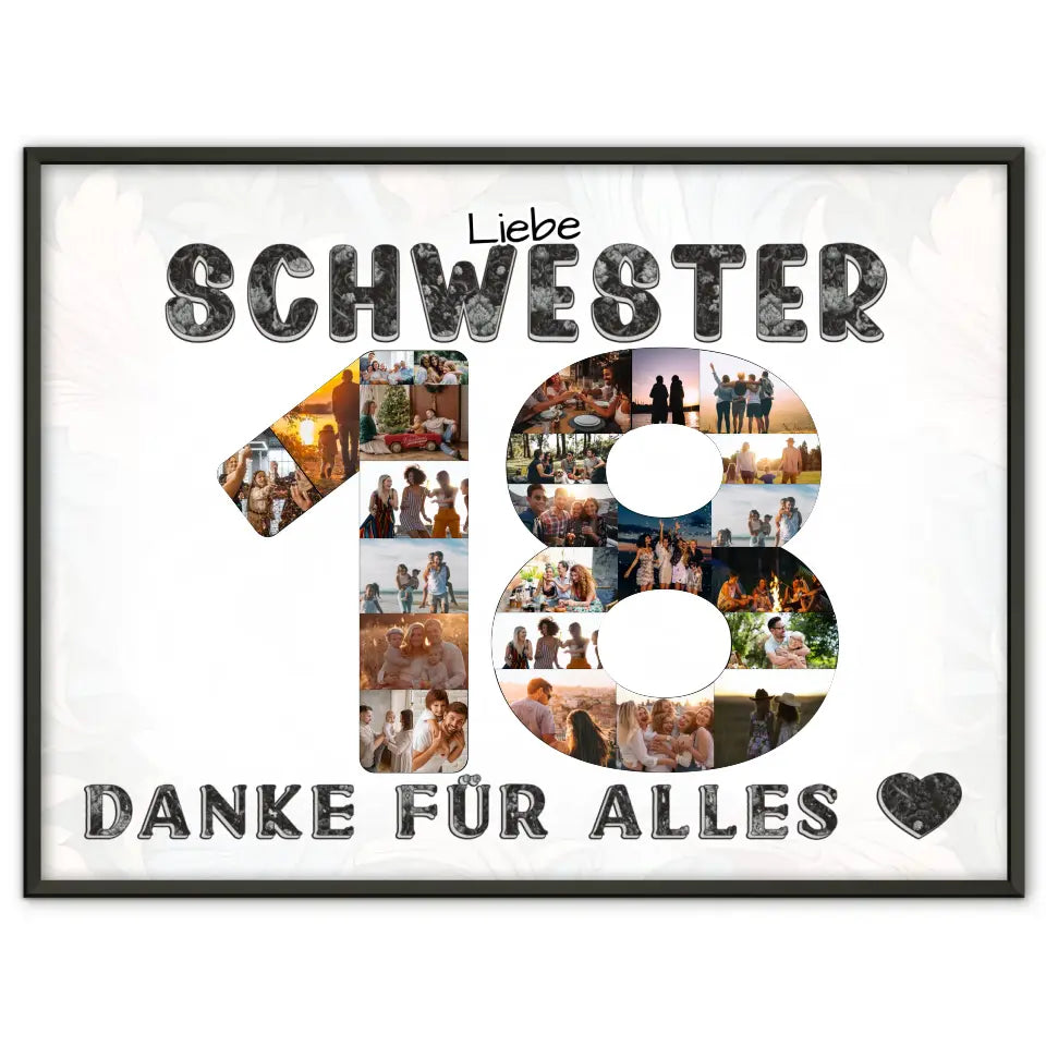 18 Geburtstag Personalisiertes Poster für Schwester Fotocollage