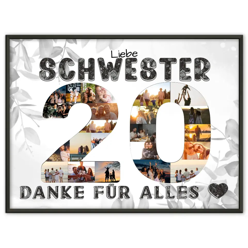 20 Geburtstag Geschenke Poster Schwester Danke für alles