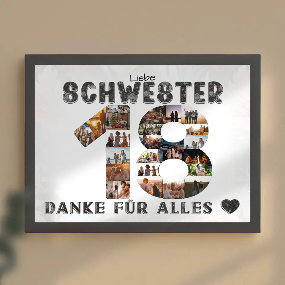 18 Geburtstag Personalisiertes Poster für Schwester Fotocollage