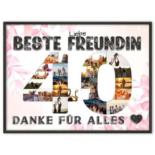 40 Geburtstag Poster Geschenk Beste Freundin Danke für Alles Fotocollage