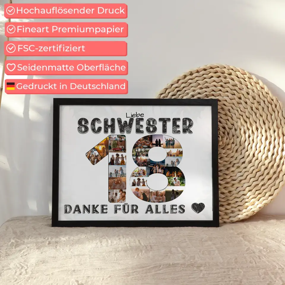 18 Geburtstag Personalisiertes Poster für Schwester Fotocollage