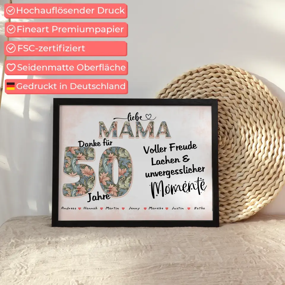 Mama Poster personalisiert Schöne Momente Mit Namen zum 40 Geburtstag