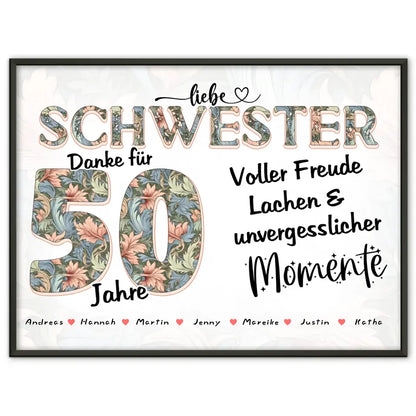 Schwester Poster mit Namen zum 30 Geburtstag Schöne Momente