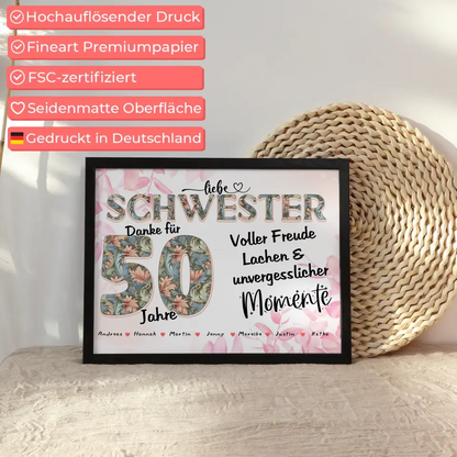 Schwester Foto Momente der Familie zum 50 Geburtstag Personalisiertes Poster