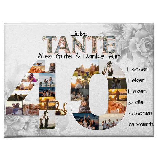 Leinwand Fotocollage 40 Geburtstag für Tante Fotos in Zahlen 1