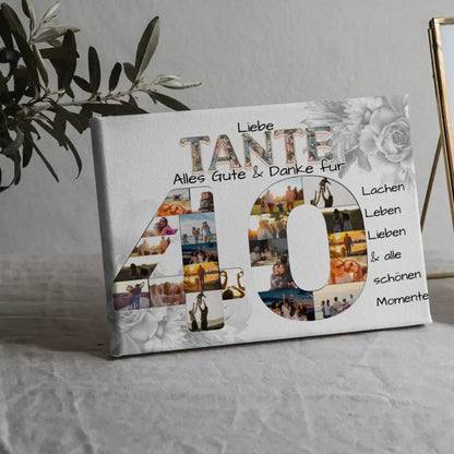 Leinwand Fotocollage 40 Geburtstag für Tante Fotos in Zahlen