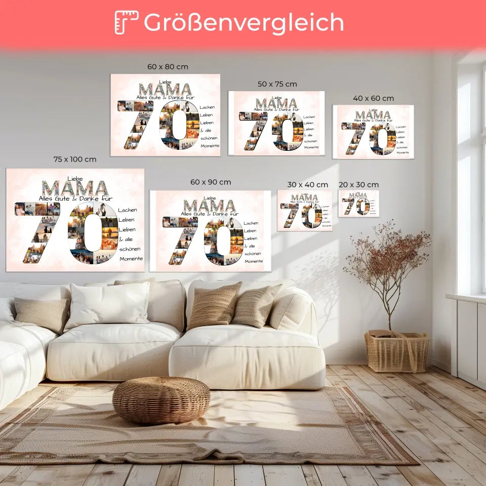 Fotocollage Leinwand zum 70 Geburtstag für Mama Geschenkidee mit Fotos