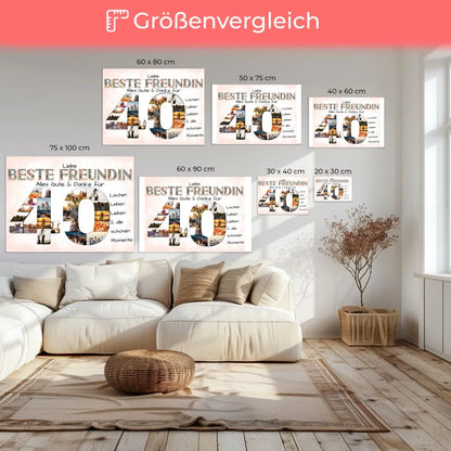 Fotocollage Leinwand zum 40 Geburtstag für Beste Freundin Geschenkidee