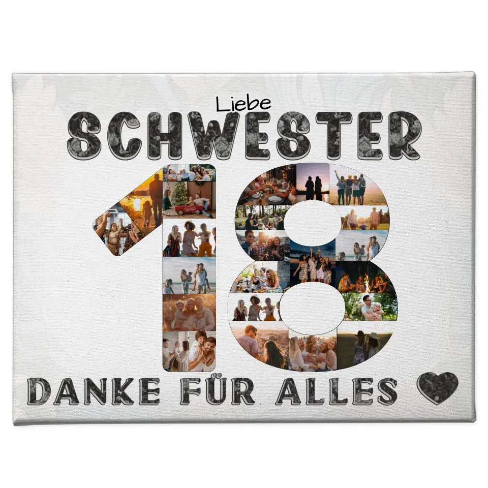 18 Geburtstag Personalisierte Leinwand für Schwester Fotocollage