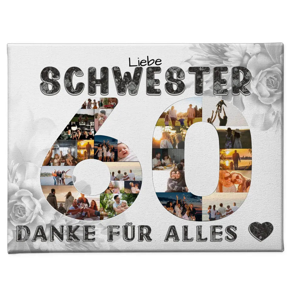 60 Geburtstag Geschenk für Schwester Personalisierte Leinwand