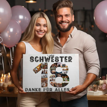 18 Geburtstag Personalisierte Leinwand für Schwester Fotocollage