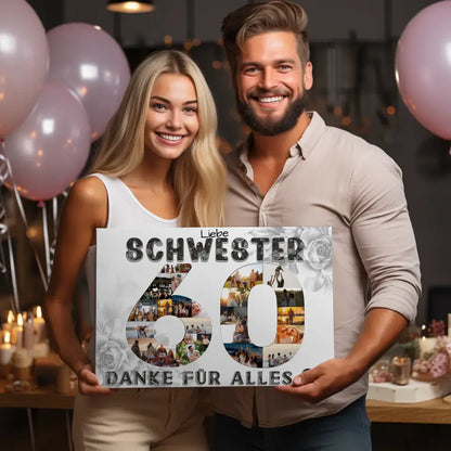 60 Geburtstag Geschenk für Schwester Personalisierte Leinwand