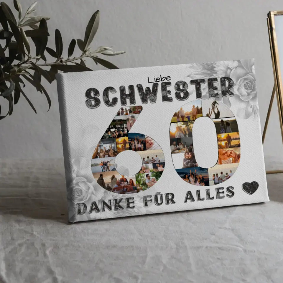 60 Geburtstag Geschenk für Schwester Personalisierte Leinwand