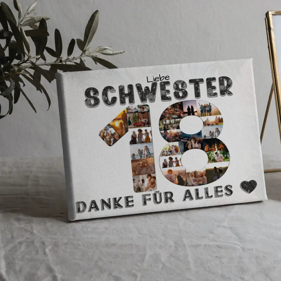 18 Geburtstag Personalisierte Leinwand für Schwester Fotocollage