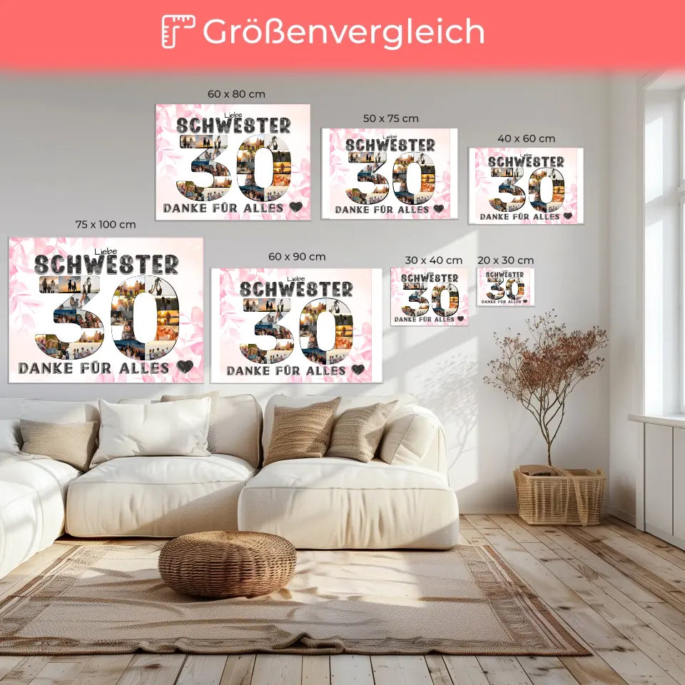 30 Geburtstag Schwester Geschenk Personalisierte Leinwand