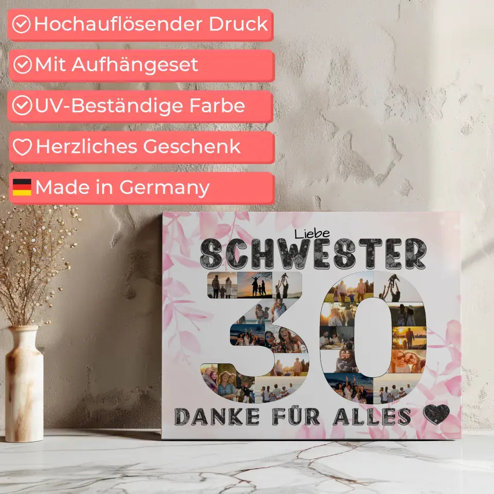 30 Geburtstag Schwester Geschenk Personalisierte Leinwand