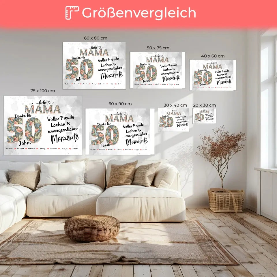 Mama Momente Leinwand Personalisiert zum 60 Geburtstag mit Namen und Fotos