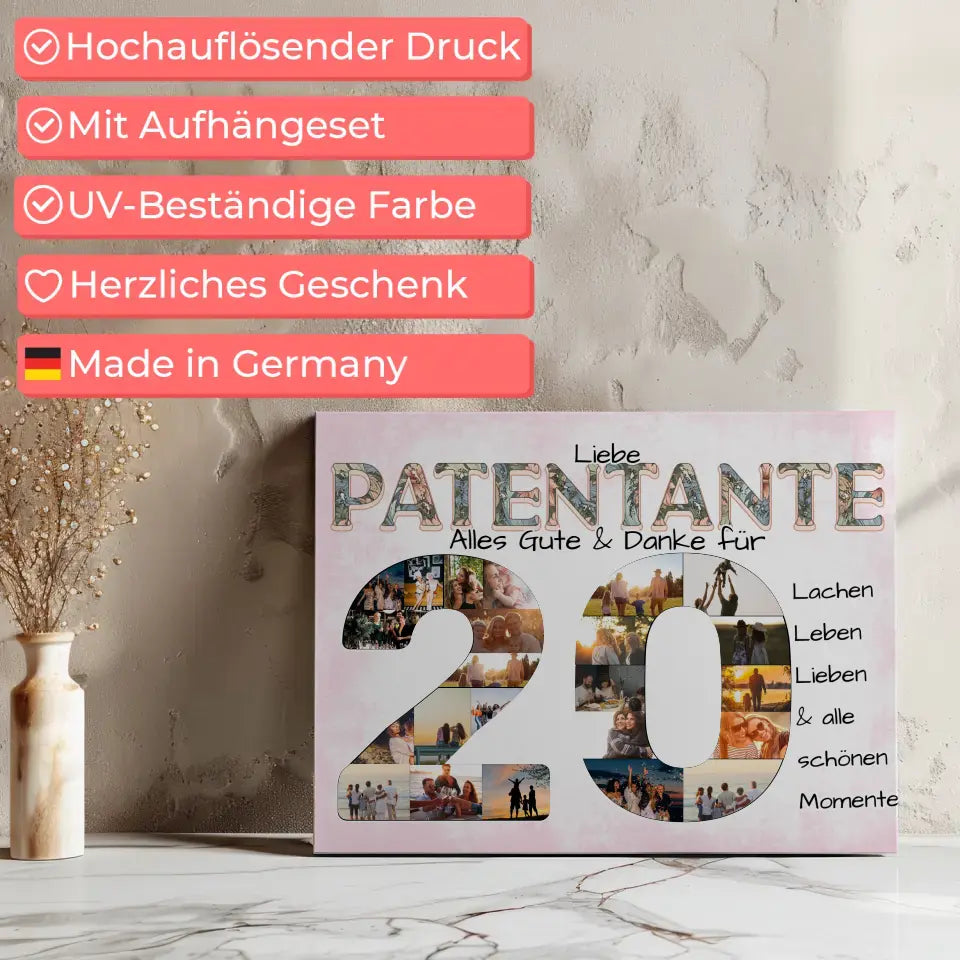 Personalisierte Leinwand zum 20 Geburtstag für Patentante Alles Gute Fotocollage